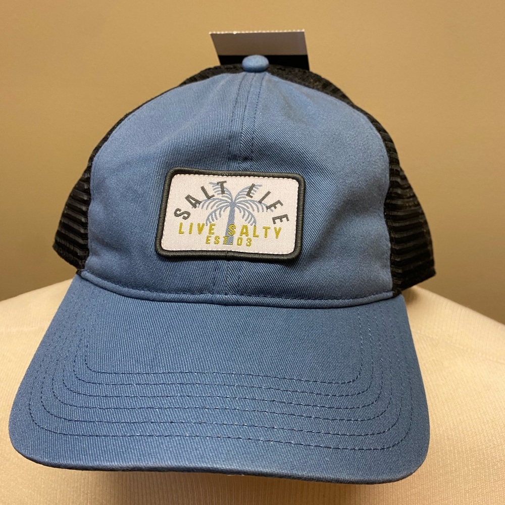 Salt Life Men’s Palm Tree Live Salty Navy, Steel Blue Baseball  Hat NWT